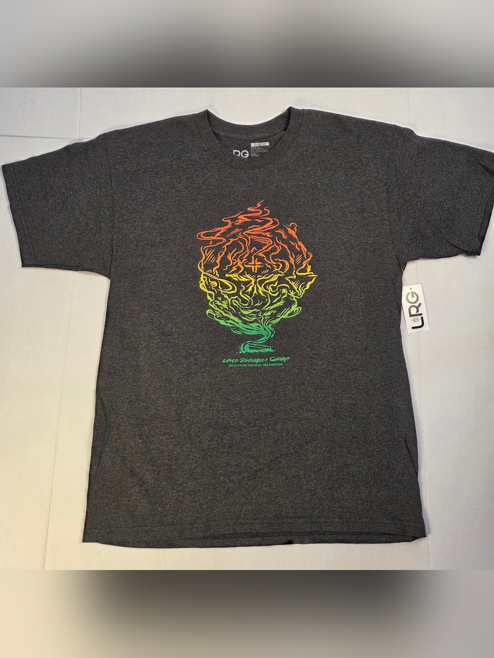 LRG Charcoal Short-Sleeve Tee with Red-Orange-Yellow-Green Graphic